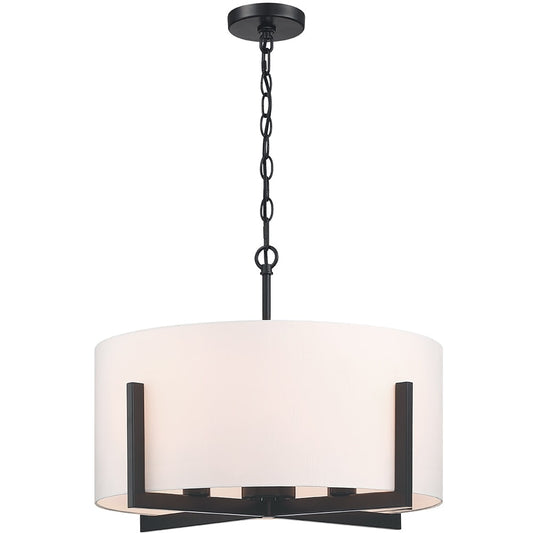 Suspension lumineuse en forme de lustre à 4 lumières, 56 cm (22 po), noir mat, avec abat-jour blanc en forme de tambour - 22 W