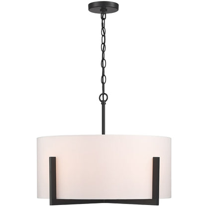 Suspension lumineuse en forme de lustre à 4 lumières, 56 cm (22 po), noir mat, avec abat-jour blanc en forme de tambour - 22 W