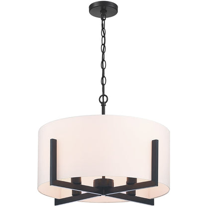 Suspension lumineuse en forme de lustre à 4 lumières, 56 cm (22 po), noir mat, avec abat-jour blanc en forme de tambour - 22 W