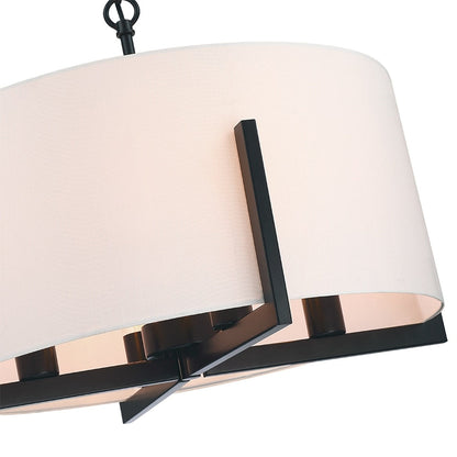 Suspension lumineuse en forme de lustre à 4 lumières, 56 cm (22 po), noir mat, avec abat-jour blanc en forme de tambour - 22 W