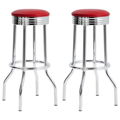 Tabourets de bar Theodore avec revêtement en tissu, rouge et chrome (lot de 2)