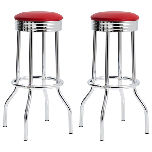 Tabourets de bar Theodore avec revêtement en tissu, rouge et chrome (lot de 2)