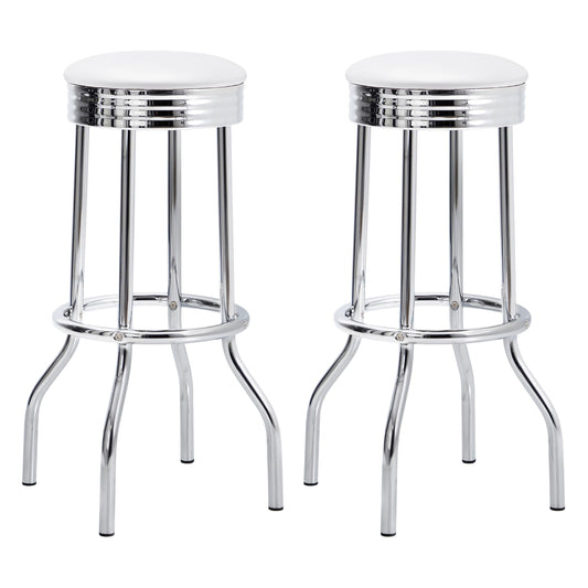 Tabourets de bar Theodore avec revêtement en tissu, blanc et chrome (lot de 2)
