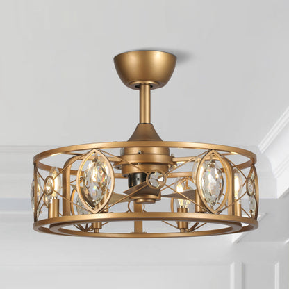 Ventilateur de plafond avec abat-jour en cristal moderne, cage et télécommande (22 pouces)