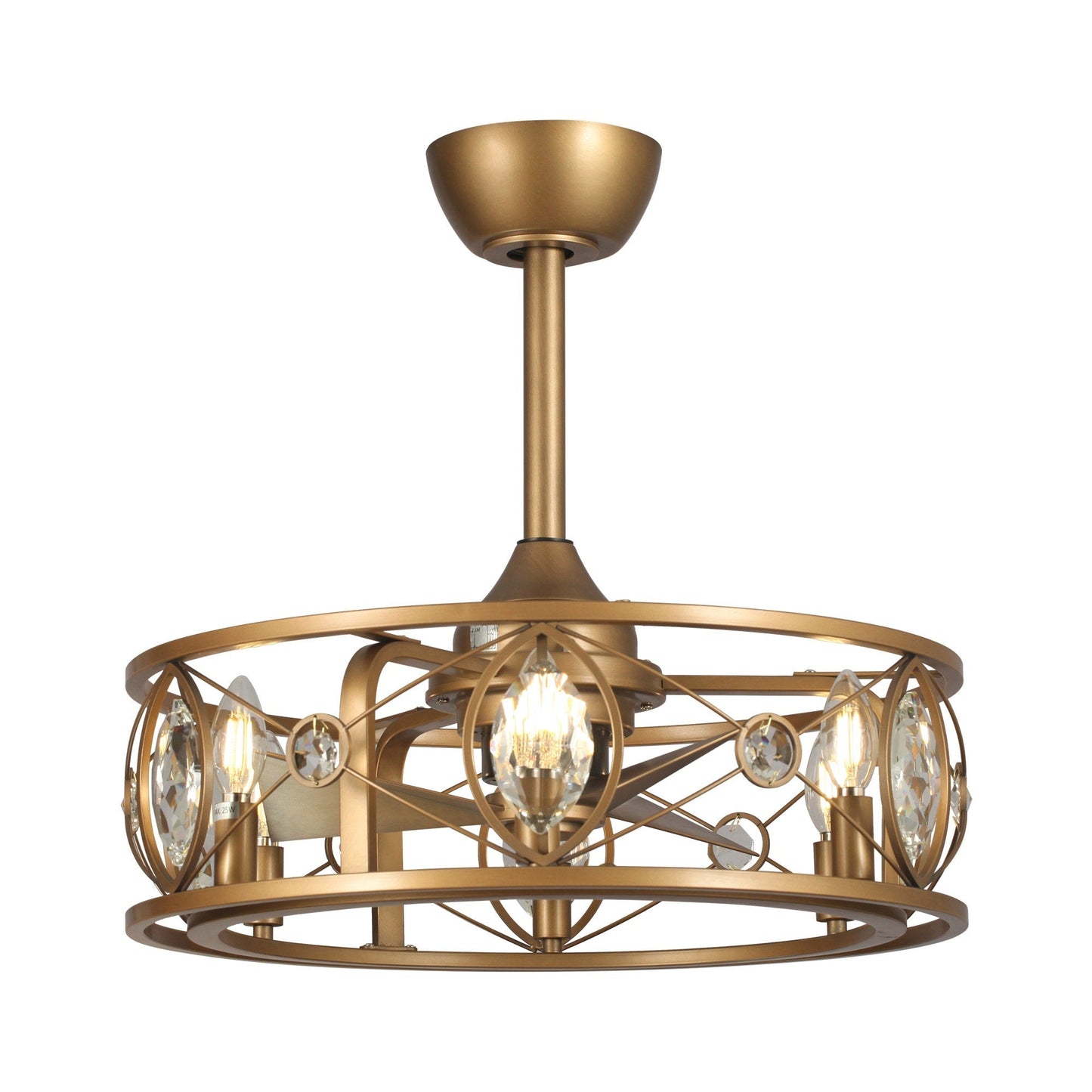 Ventilateur de plafond avec abat-jour en cristal moderne, cage et télécommande (22 pouces)