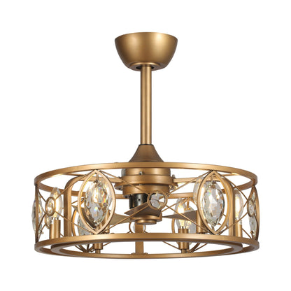 Ventilateur de plafond avec abat-jour en cristal moderne, cage et télécommande (22 pouces)