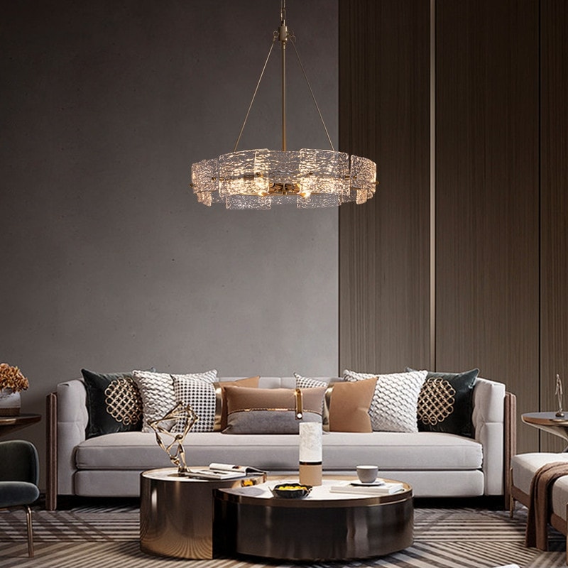 Luminaire suspendu moderne en cristal doré de 60 cm (23,6 po) à 6 lumières, style glamour, pour îlot de cuisine et salle à manger.