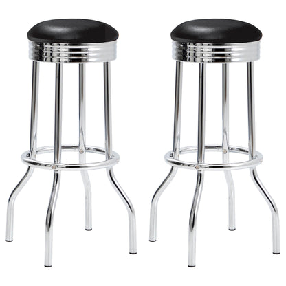 Tabourets de bar Theodore avec assise rembourrée, noir et chrome (lot de 2)