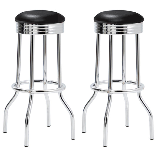 Tabourets de bar Theodore avec assise rembourrée, noir et chrome (lot de 2)