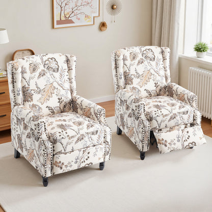 Lot de 2 chaises inclinables à dossier manuel à motif floral vintage, 73,6 cm de largeur.