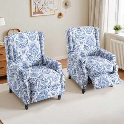 Lot de 2 chaises inclinables à dossier manuel à motif floral vintage, 73,6 cm de largeur.