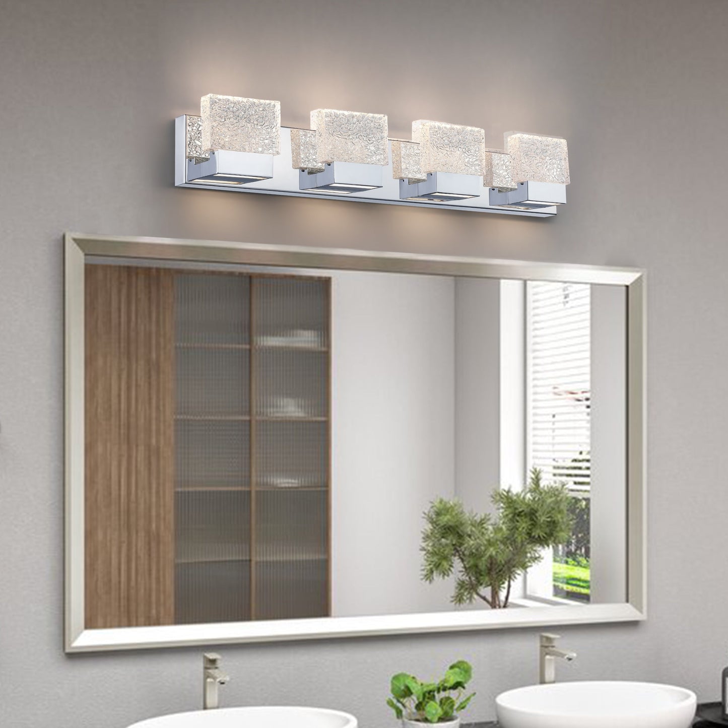 C Cattleya Luminaire de salle de bain à LED intégrée en acier inoxydable 3000K avec abat-jour en verre artistique - Chrome