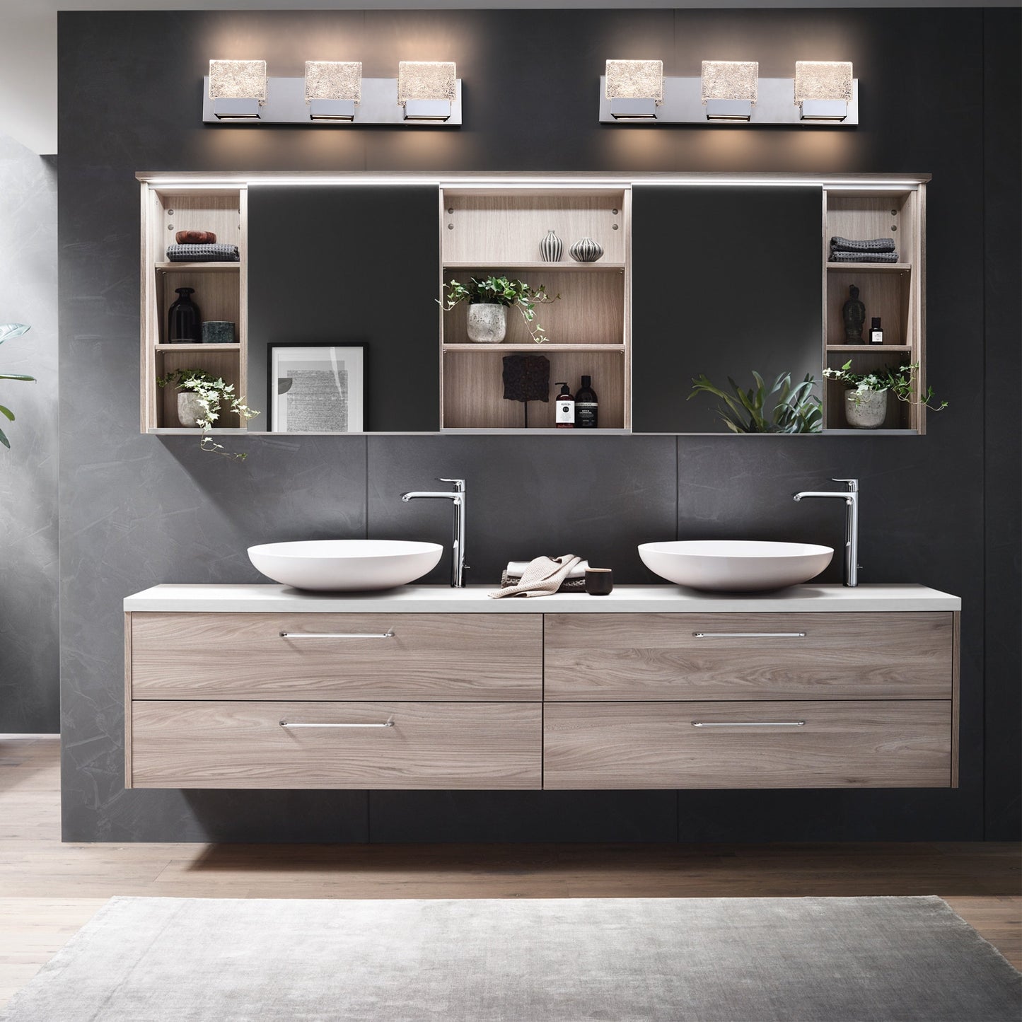 C Cattleya Luminaire de salle de bain à LED intégrée en acier inoxydable 3000K avec abat-jour en verre artistique - Chrome