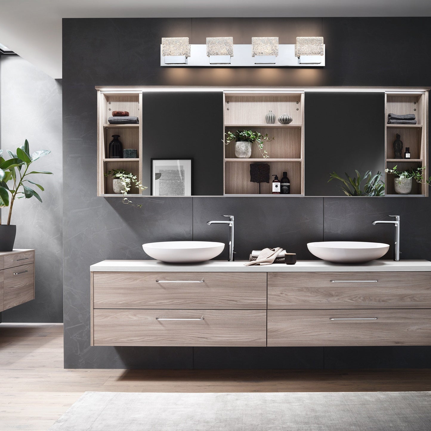 C Cattleya Luminaire de salle de bain à LED intégrée en acier inoxydable 3000K avec abat-jour en verre artistique - Chrome