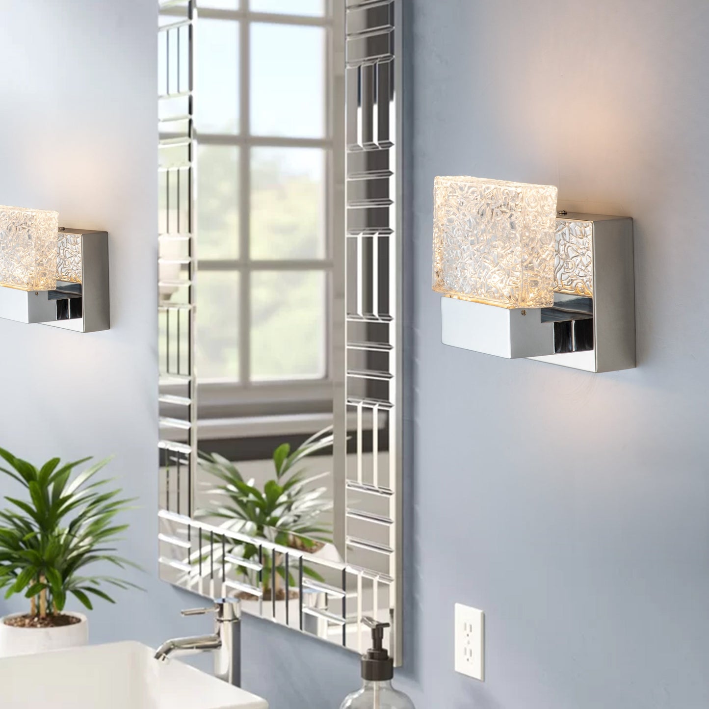 C Cattleya Luminaire de salle de bain à LED intégrée en acier inoxydable 3000K avec abat-jour en verre artistique - Chrome