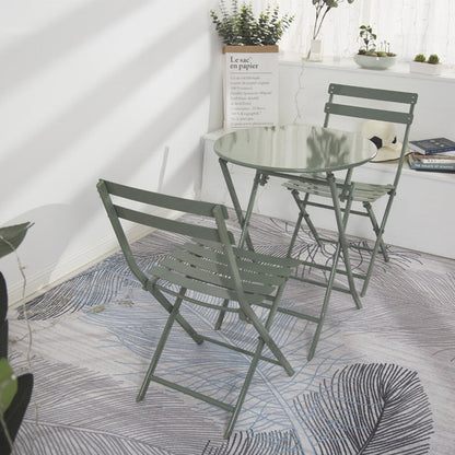 Ensemble de bistro de terrasse minimaliste 3 pièces, composé d'une table ronde et de chaises pliantes - Ensemble-de-bistro-de-terrasse-3-pieces