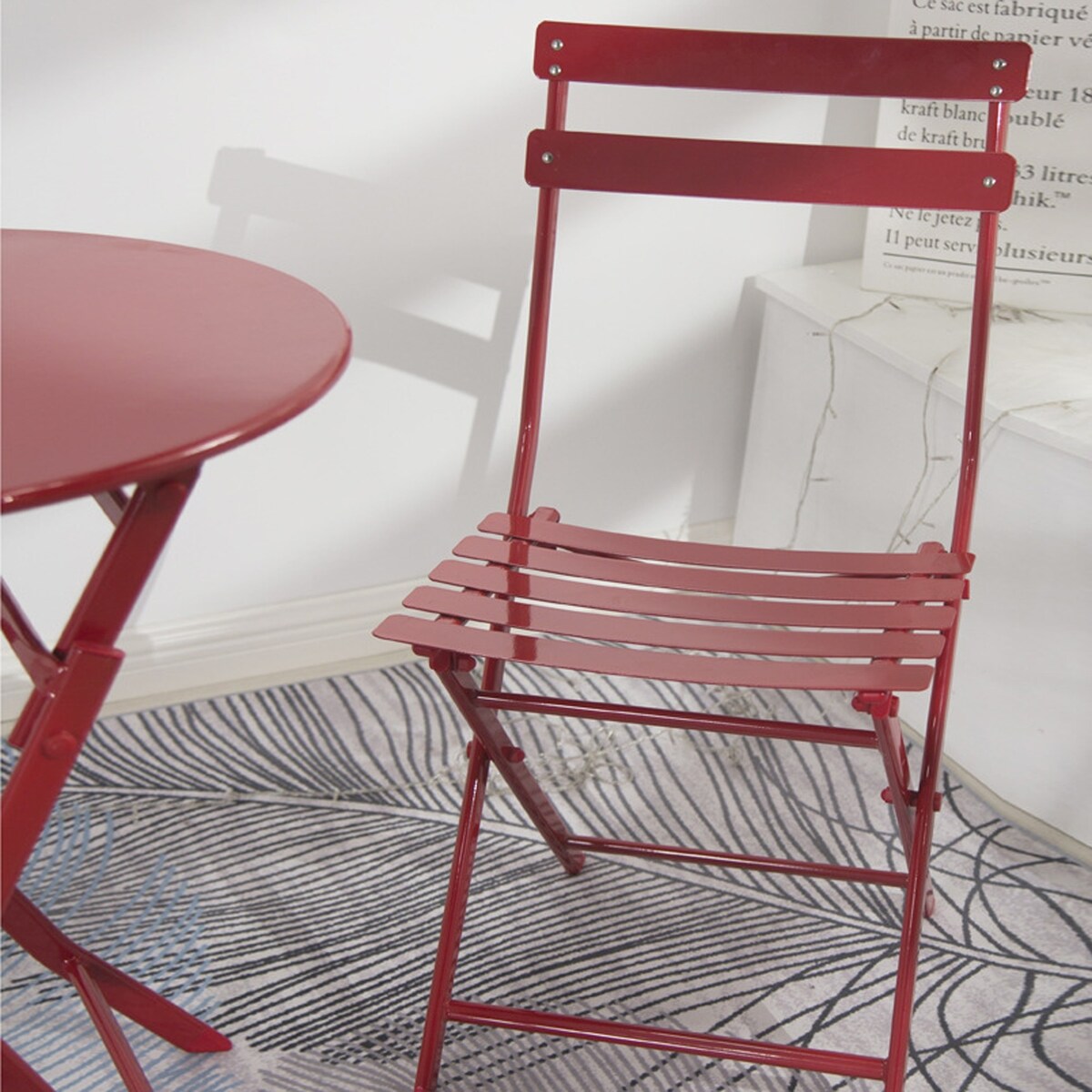 Ensemble de bistro de terrasse 3 pièces : table ronde et chaises pliantes
