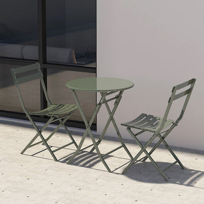 Ensemble de bistro de terrasse 3 pièces : table ronde et chaises pliantes