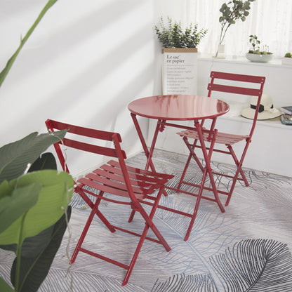 Ensemble de bistro de terrasse 3 pièces : table ronde et chaises pliantes