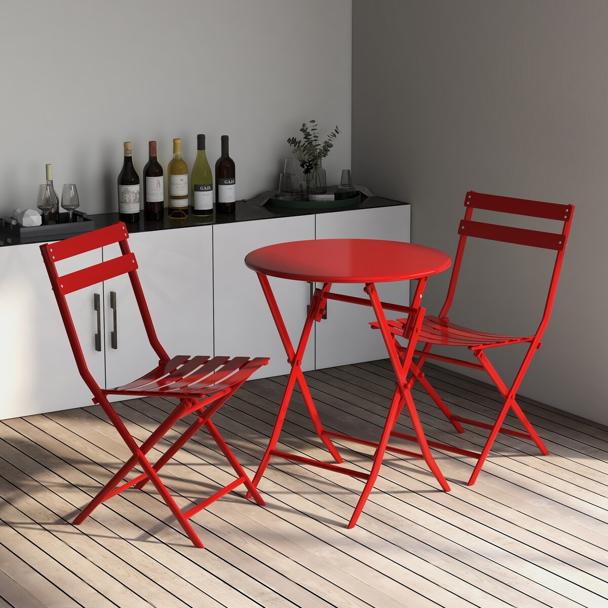 Ensemble de bistro de terrasse 3 pièces : table ronde et chaises pliantes