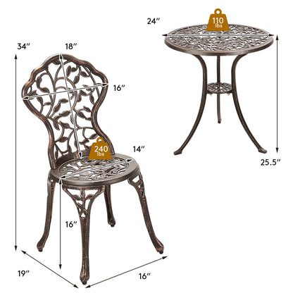 Ensemble de bistro d'extérieur 3 pièces, ensemble de meubles de patio, ensemble table et chaises