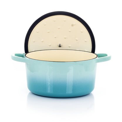 Casserole en fonte émaillée de 3 quarts de litre, couleur bleu sarcelle arctique
