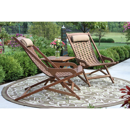 Ensemble de 3 pièces Eilaf, transat avec balançoire pliable en eucalyptus et table d'appoint