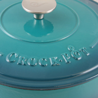 Poêle à frire en fonte émaillée de 3,5 quarts avec couvercle, ombrage turquoise.