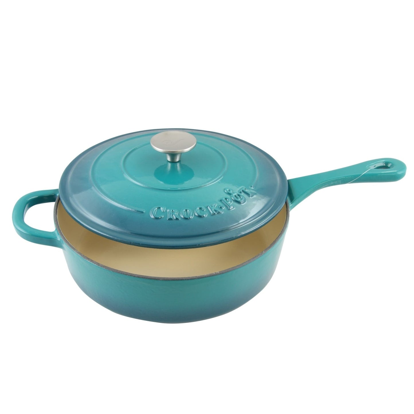Poêle à frire en fonte émaillée de 3,5 quarts avec couvercle, ombrage turquoise.