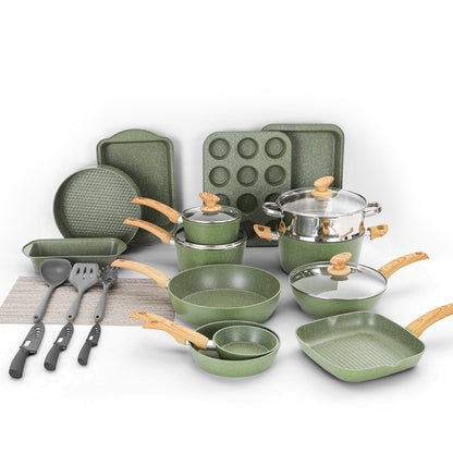 Ensemble de 30 pièces pour cuisine, ustensiles de cuisine et de pâtisserie en granit, ensemble de casseroles et poêles antiadhésives.
