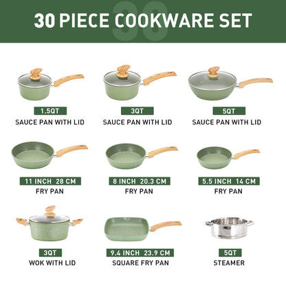 Ensemble de 30 pièces pour cuisine, ustensiles de cuisine et de pâtisserie en granit, ensemble de casseroles et poêles antiadhésives.