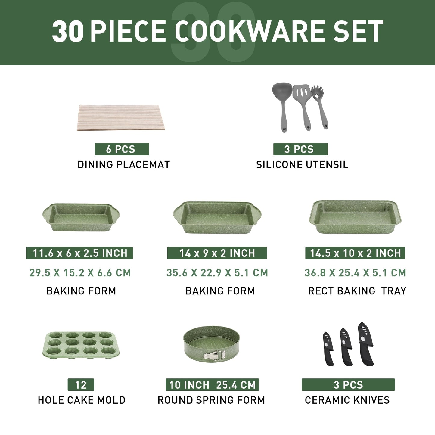Ensemble de 30 pièces pour cuisine, ustensiles de cuisine et de pâtisserie en granit, ensemble de casseroles et poêles antiadhésives.