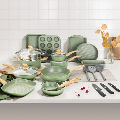 Ensemble de 30 pièces pour cuisine, ustensiles de cuisine et de pâtisserie en granit, ensemble de casseroles et poêles antiadhésives.
