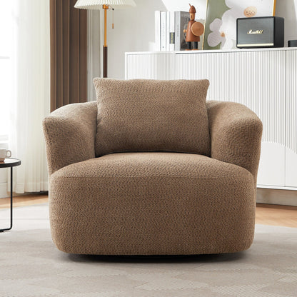 Chaise pivotante à 360°, chaise d'appoint en boucle de 38,2 pouces avec coussin décoratif, chaise de canapé en forme de tonneau avec accoudoirs incurvés.