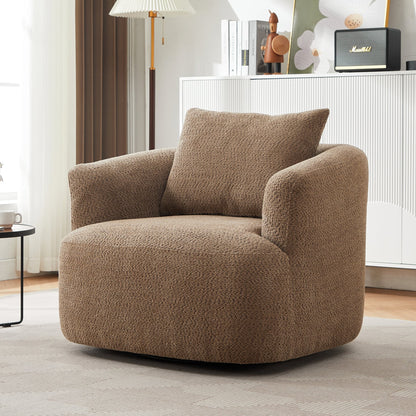 Chaise pivotante à 360°, chaise d'appoint en boucle de 38,2 pouces avec coussin décoratif, chaise de canapé en forme de tonneau avec accoudoirs incurvés.