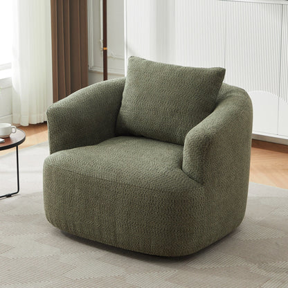 Chaise pivotante à 360°, chaise d'appoint en boucle de 38,2 pouces avec coussin décoratif, chaise de canapé en forme de tonneau avec accoudoirs incurvés.