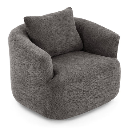 Chaise pivotante à 360°, chaise d'appoint en boucle de 38,2 pouces avec coussin décoratif, chaise de canapé en forme de tonneau avec accoudoirs incurvés.