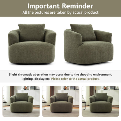 Chaise pivotante à 360°, chaise d'appoint en boucle de 38,2 pouces avec coussin décoratif, chaise de canapé en forme de tonneau avec accoudoirs incurvés.