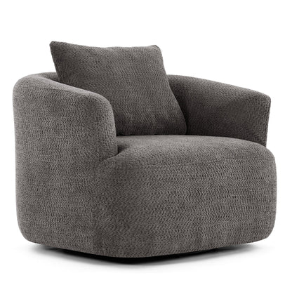 Chaise pivotante à 360°, chaise d'appoint en boucle de 38,2 pouces avec coussin décoratif, chaise de canapé en forme de tonneau avec accoudoirs incurvés.