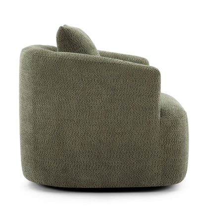 Chaise pivotante à 360°, chaise d'appoint en boucle de 38,2 pouces avec coussin décoratif, chaise de canapé en forme de tonneau avec accoudoirs incurvés.