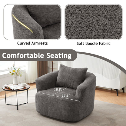Chaise pivotante à 360°, chaise d'appoint en boucle de 38,2 pouces avec coussin décoratif, chaise de canapé en forme de tonneau avec accoudoirs incurvés.