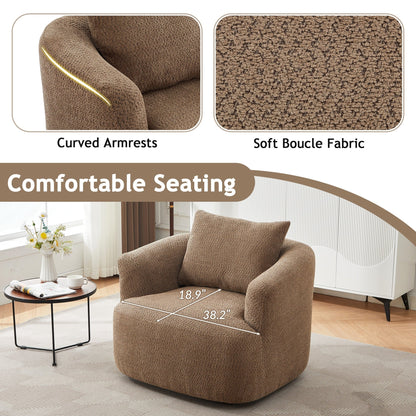 Chaise pivotante à 360°, chaise d'appoint en boucle de 38,2 pouces avec coussin décoratif, chaise de canapé en forme de tonneau avec accoudoirs incurvés.