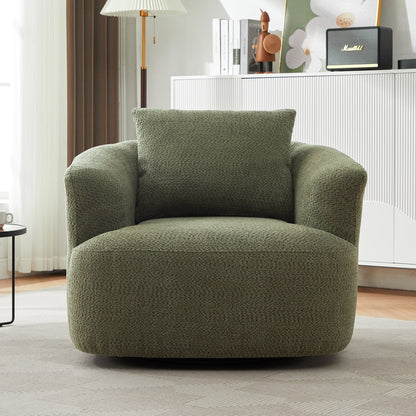 Chaise pivotante à 360°, chaise d'appoint en boucle de 38,2 pouces avec coussin décoratif, chaise de canapé en forme de tonneau avec accoudoirs incurvés.