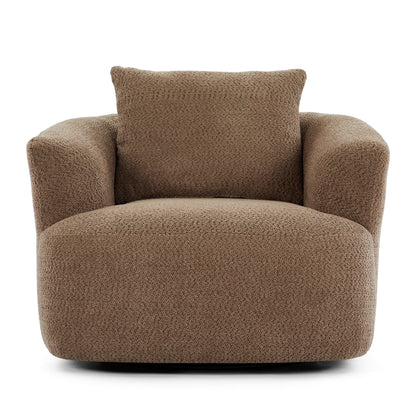 Chaise pivotante à 360°, chaise d'appoint en boucle de 38,2 pouces avec coussin décoratif, chaise de canapé en forme de tonneau avec accoudoirs incurvés.