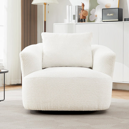 Chaise pivotante à 360°, chaise d'appoint en boucle de 38,2 pouces avec coussin décoratif, chaise de canapé en forme de tonneau avec accoudoirs incurvés.
