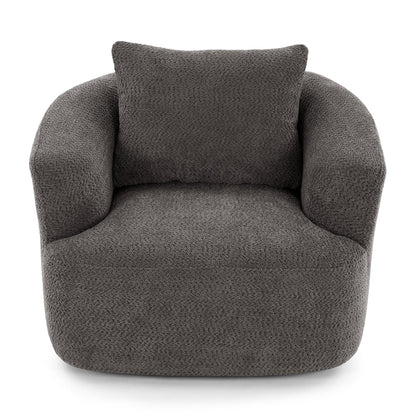 Chaise pivotante à 360°, chaise d'appoint en boucle de 38,2 pouces avec coussin décoratif, chaise de canapé en forme de tonneau avec accoudoirs incurvés.