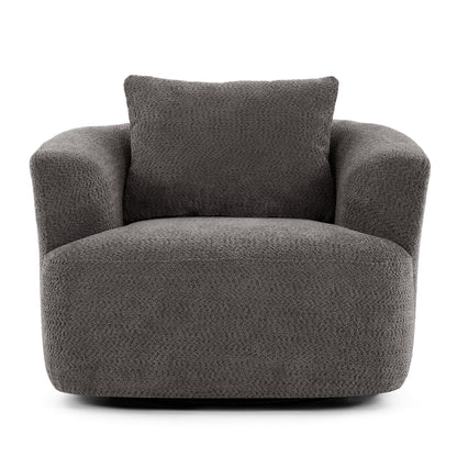 Chaise pivotante à 360°, chaise d'appoint en boucle de 38,2 pouces avec coussin décoratif, chaise de canapé en forme de tonneau avec accoudoirs incurvés.
