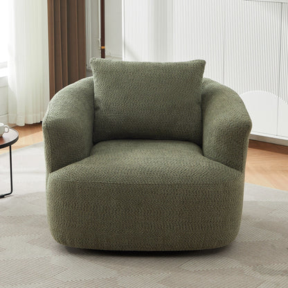 Chaise pivotante à 360°, chaise d'appoint en boucle de 38,2 pouces avec coussin décoratif, chaise de canapé en forme de tonneau avec accoudoirs incurvés.