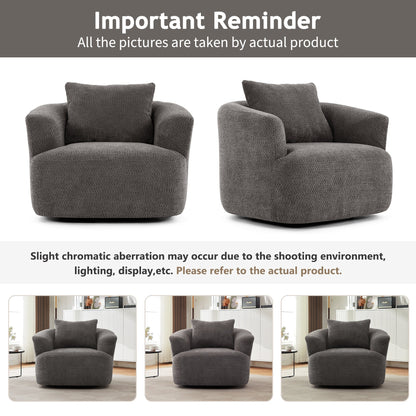Chaise pivotante à 360°, chaise d'appoint en boucle de 38,2 pouces avec coussin décoratif, chaise de canapé en forme de tonneau avec accoudoirs incurvés.