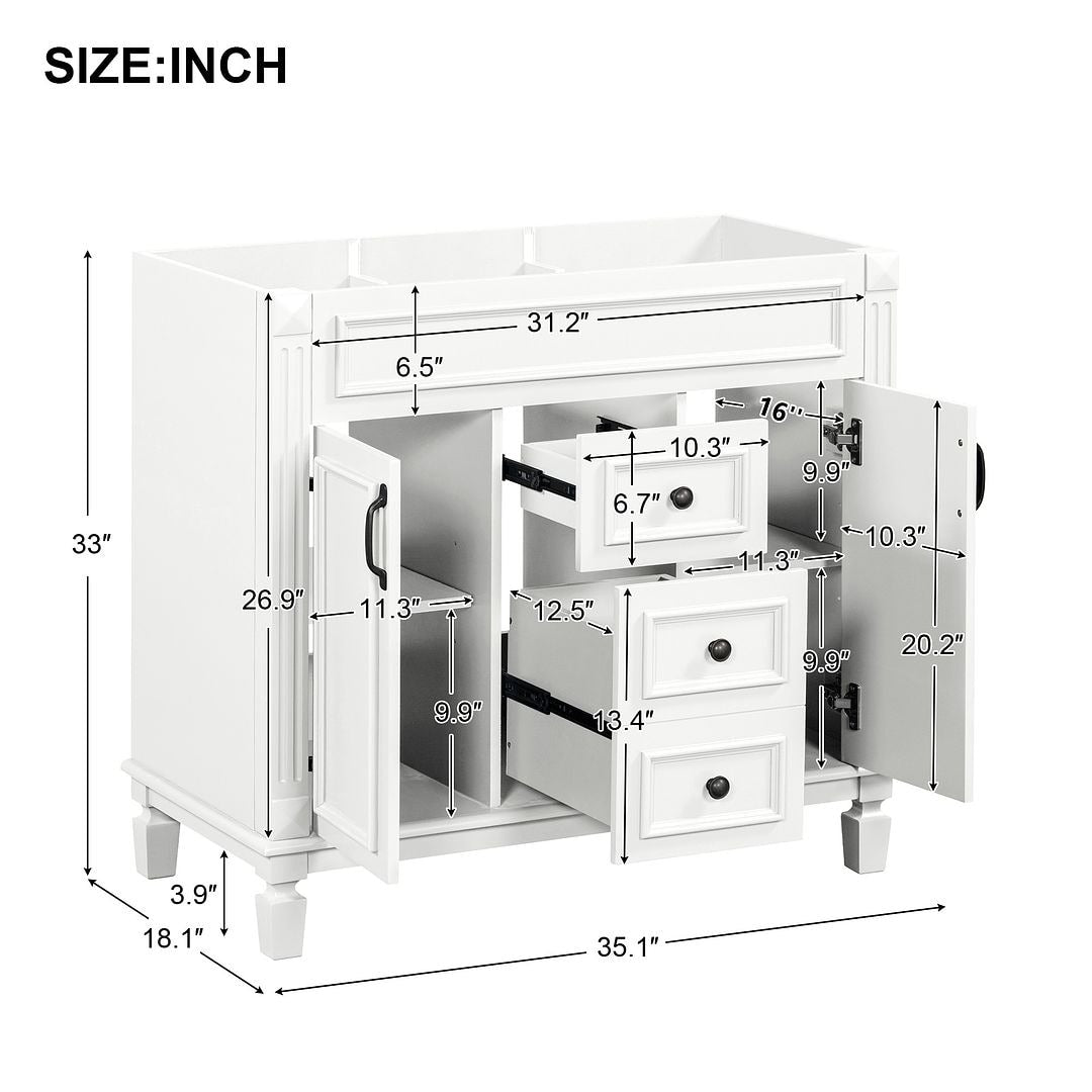 Meuble-lavabo moderne de 91 cm (36 pouces) pour salle de bain avec lavabo intégré et armoire à miroir, 2 portes et 2 tiroirs.